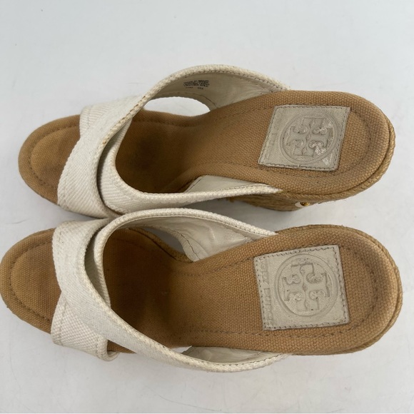 Tory Burch Cream Beige Kristen Espadrille Canvas Wedge Sandals Shoe - Size 8.5 M - Picture 6 of 11